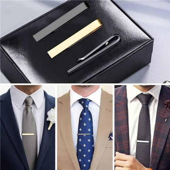 Mens Skinny Tie Clip Set Small Metal Tie Bar for Business Wedding Suit - Picture 3 of 8
